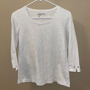 Zenergy  by Chicos Women’s White & Silver 3/4 sleeve Top size 0